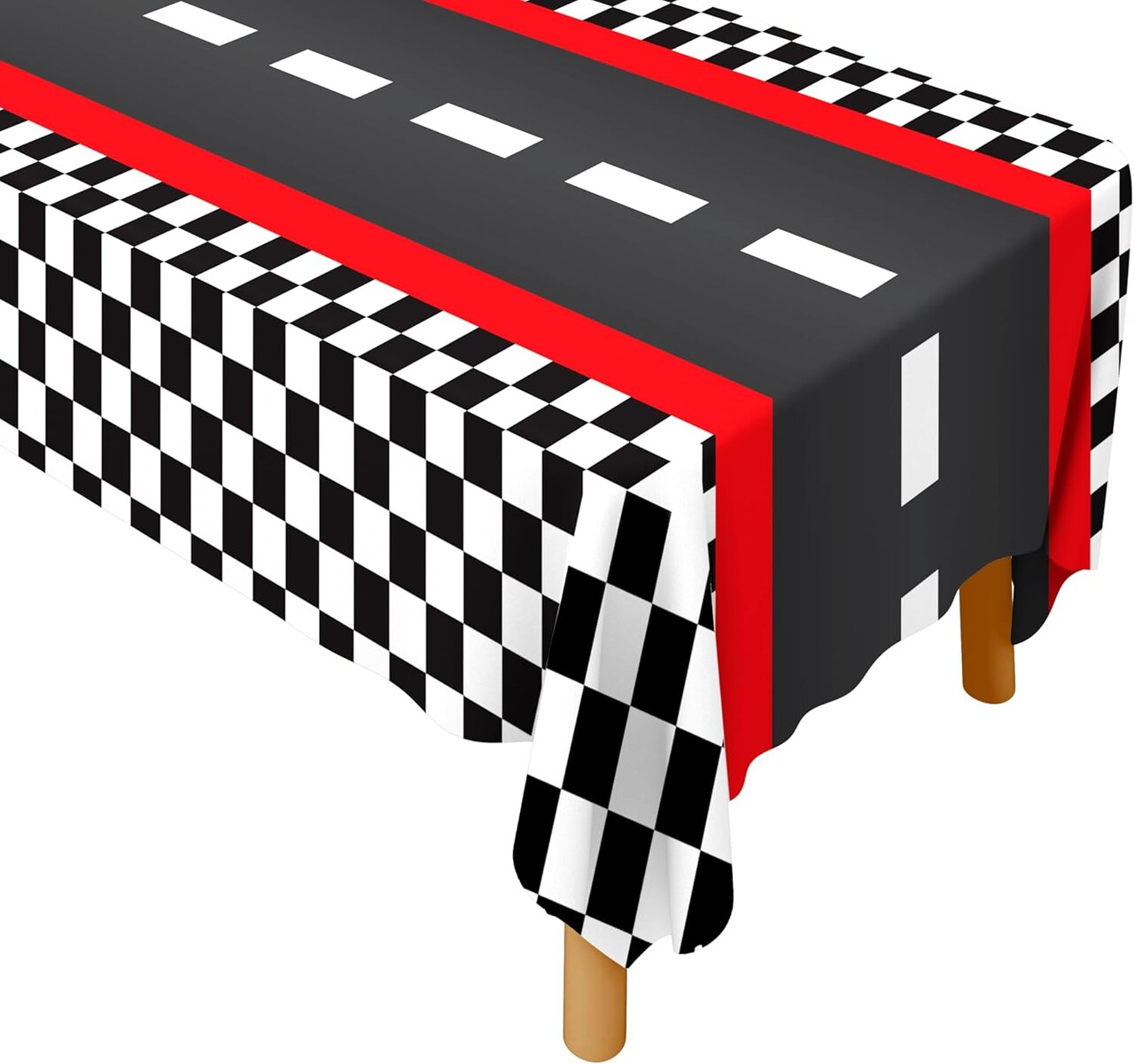 4E's Novelty 3 Checkered Racing Theme Tablecloth Plastic 54x108 Road Table Covers Racetrack Table Runner for Race Car Birthday Party Supplies Decorations